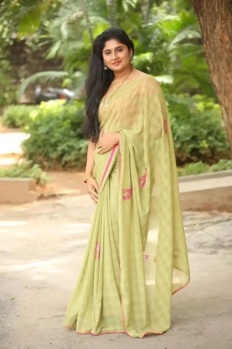 Sonia Chowdary In Green Saree at movie Audio Launch